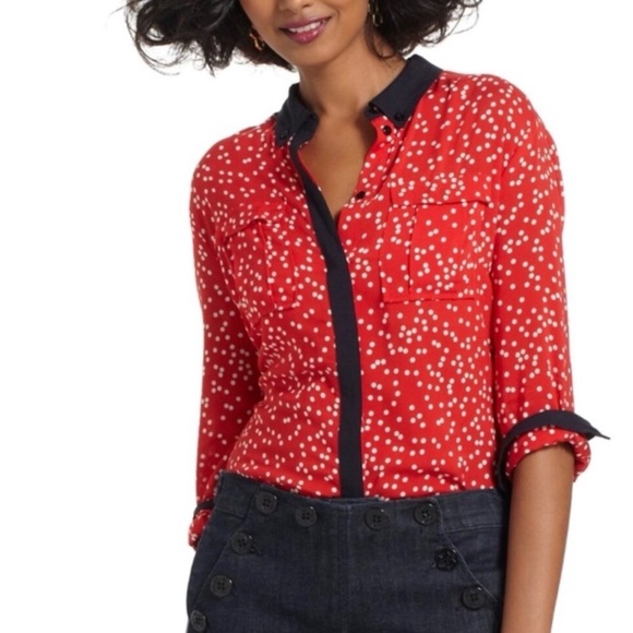 Maeve Tops - Maeve Red Polka Dot Button Down Shirt